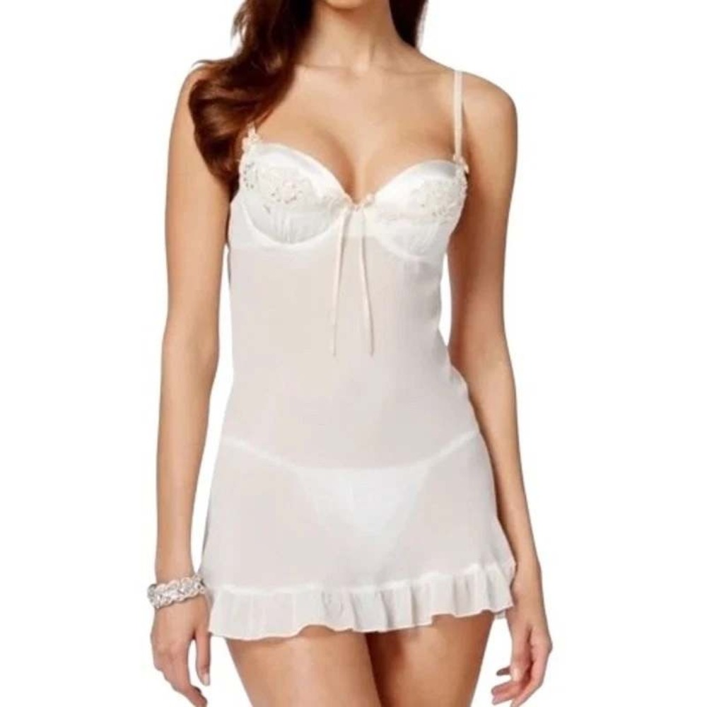 Linea Donatella Ivory Bridal Slip Coquette Babydoll Chemise M